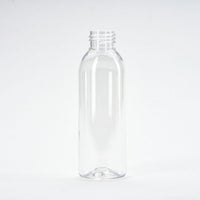 Clear, 100mL PET boston round bottle. 24/410 neck size.