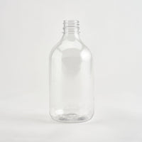 Clear, 500mL PET veral boston round bottle. 28/410 neck size.